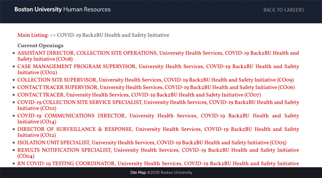 Covid-19 job listings at BU