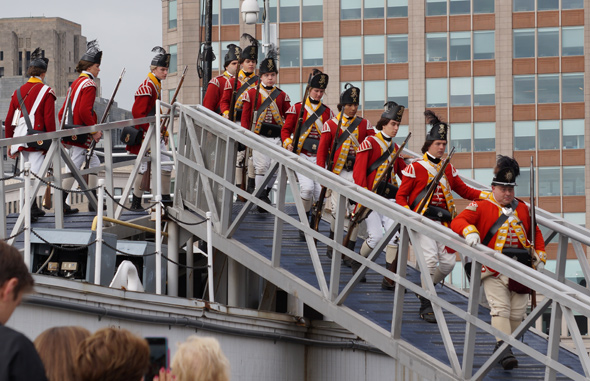 Redcoats on a gangplank