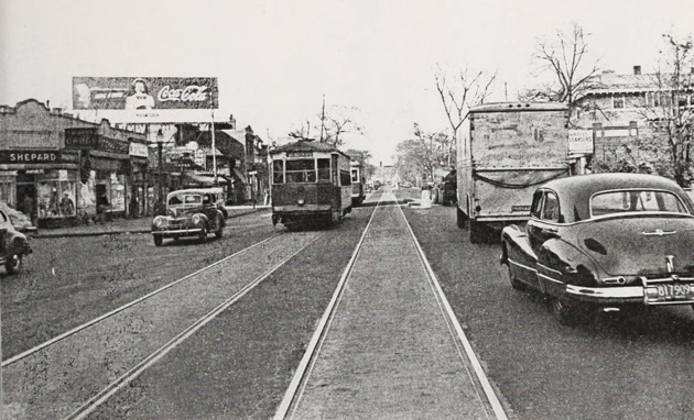 Massachusetts Avenue in Cambridge with trolleys