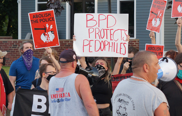 BPD supports pedophile, sign says