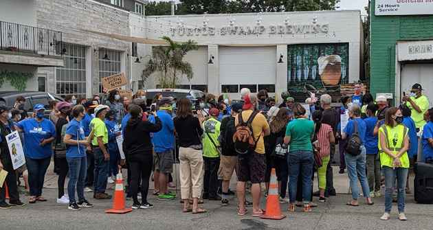 Protesters outside Turtle Swamp