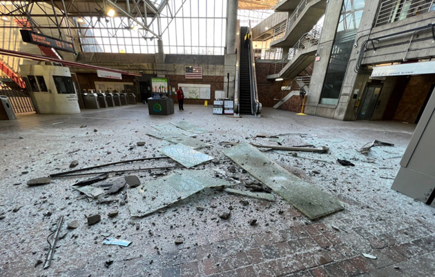 Wreckage inside Alewife station