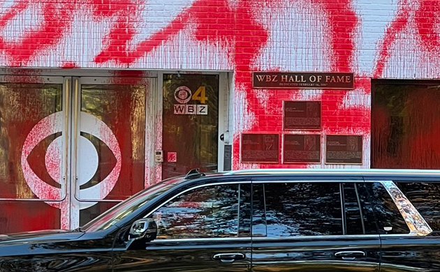 Red paint sprayed on WBZ building