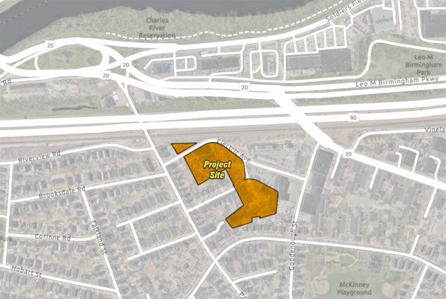 Map showing irregularly shaped site along Electric Avenue