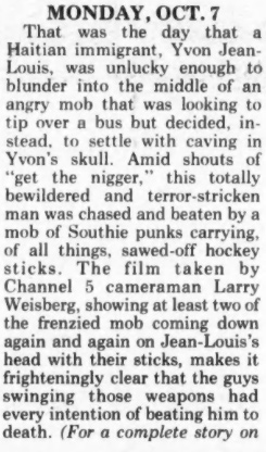 Account of the beating of Yvon Jean-Louis in South Boston