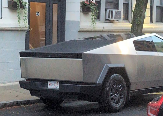 Cybertruck parked in a resident-only parking space